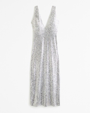 Silver sequin plunge dress shop
