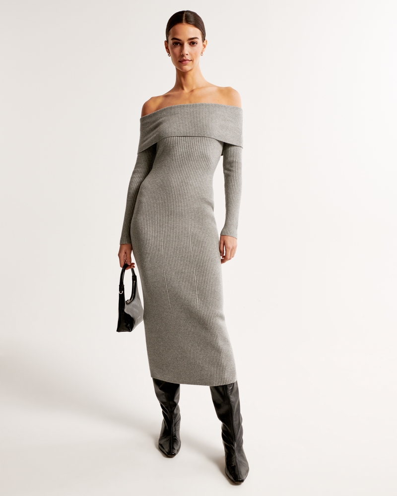 Women's Off-The-Shoulder Midi Sweater Dress