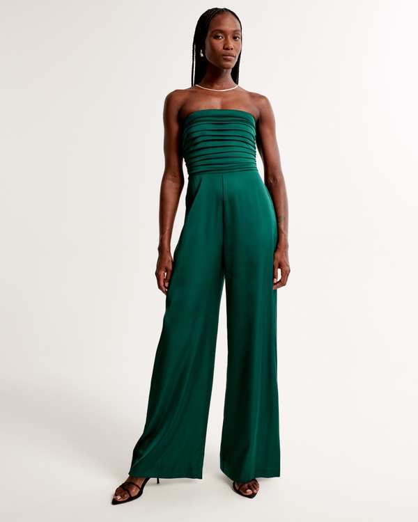Emerson Ruched Strapless Jumpsuit, Green