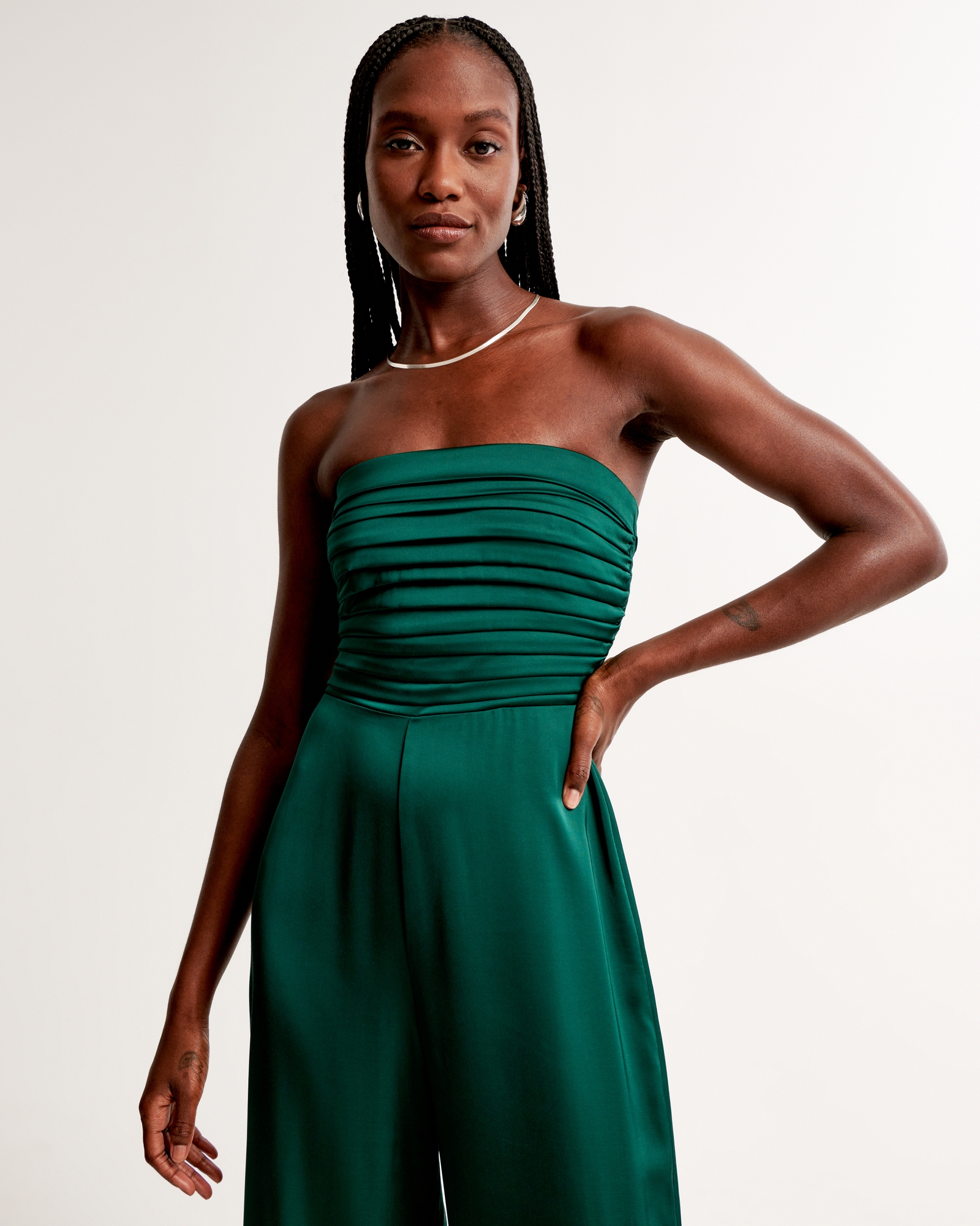 Emerald Satin Pleated Strapless Bodysuit - Ashby - ShopperBoard