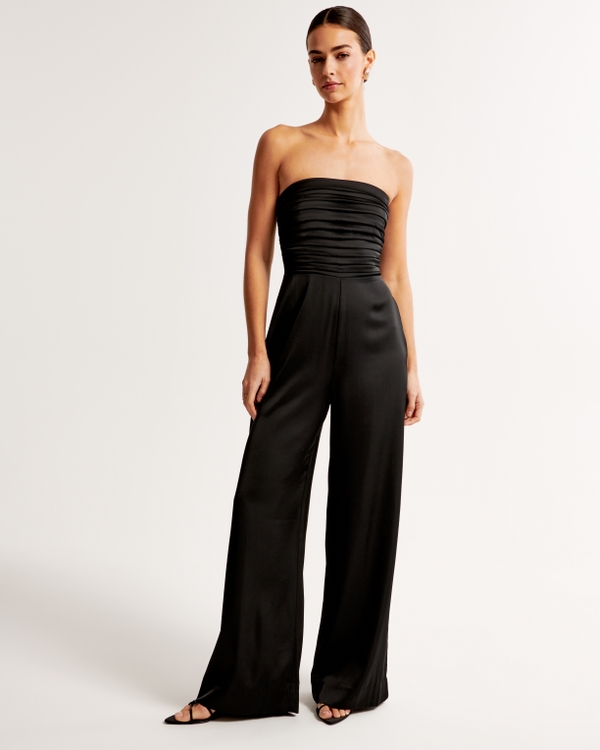 Emerson Ruched Strapless Jumpsuit, Black