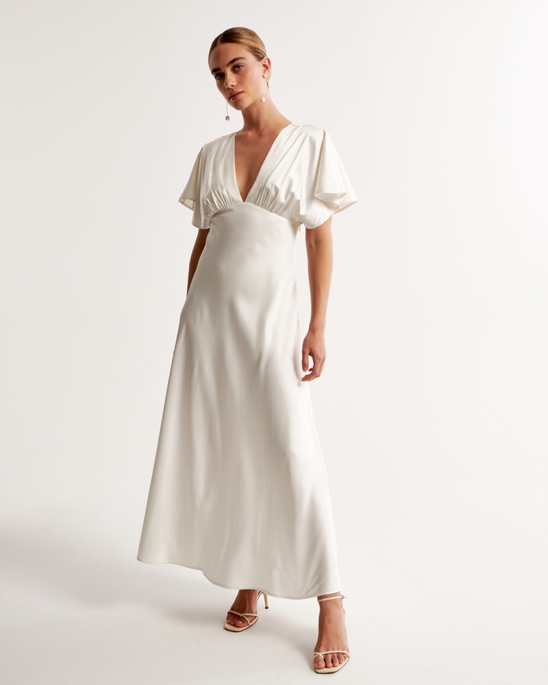 Women's Flutter Sleeve Satin Maxi Dress, Women's Sale