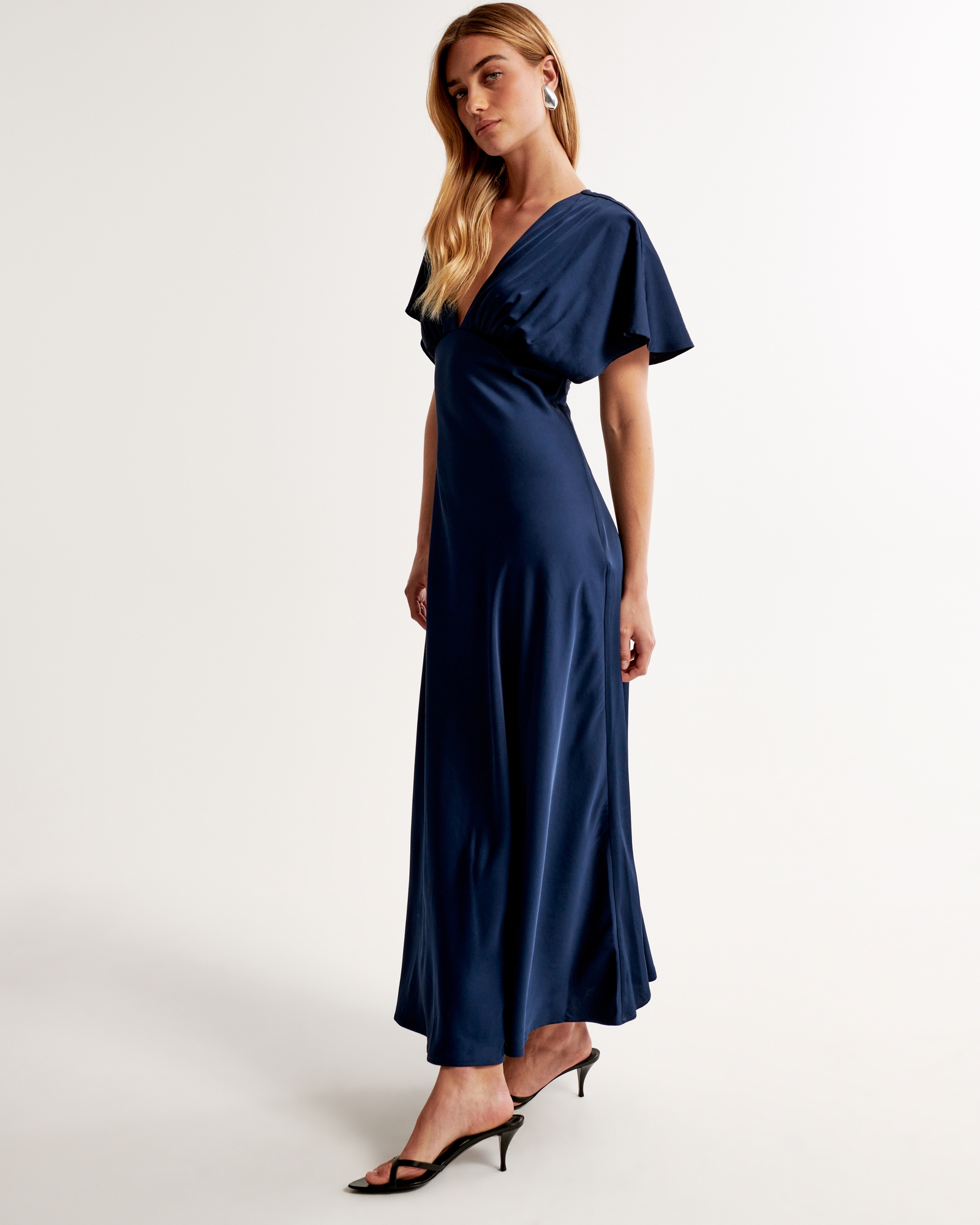 Flutter Sleeve Satin Maxi Dress