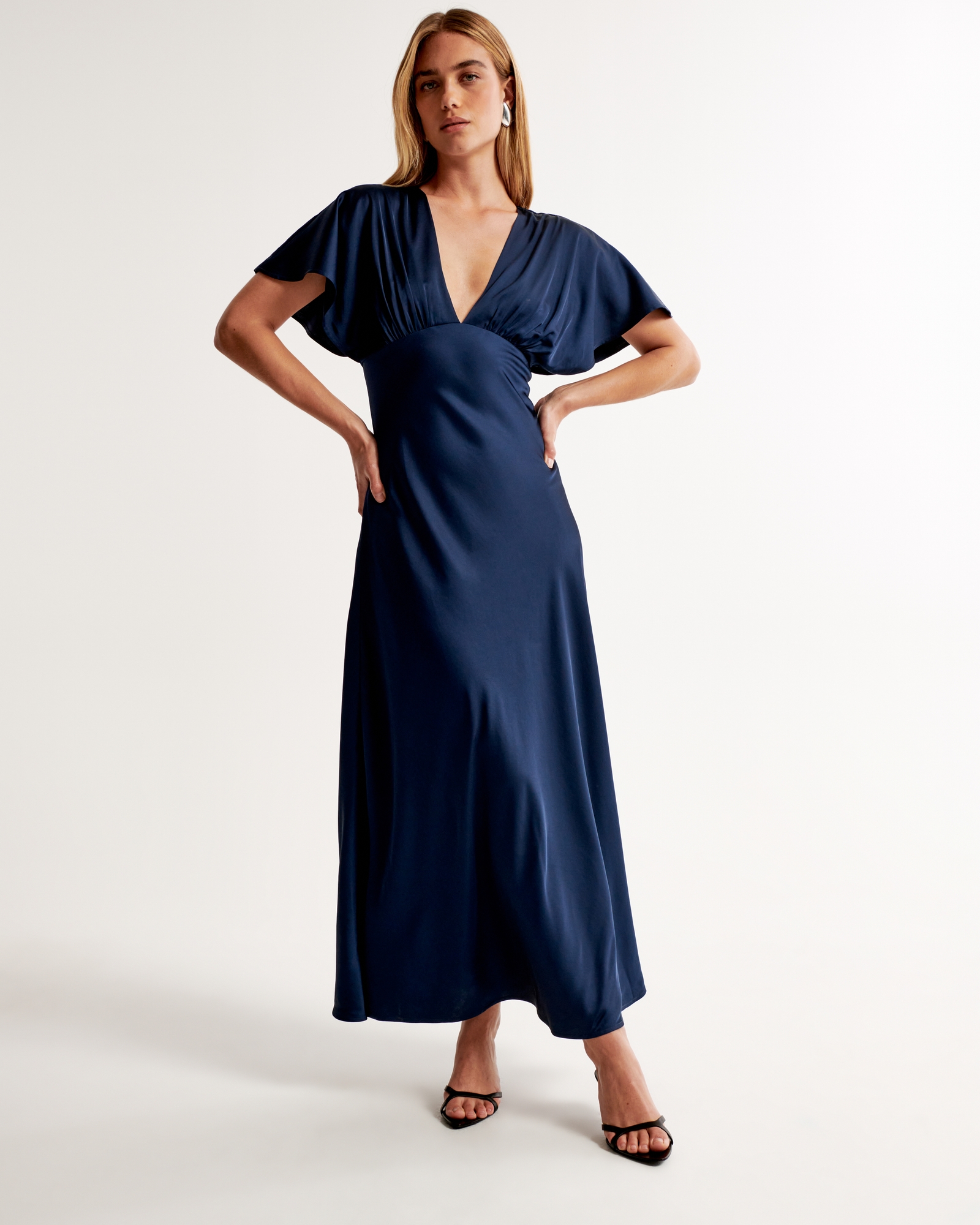 Flutter Sleeve Satin Maxi Dress