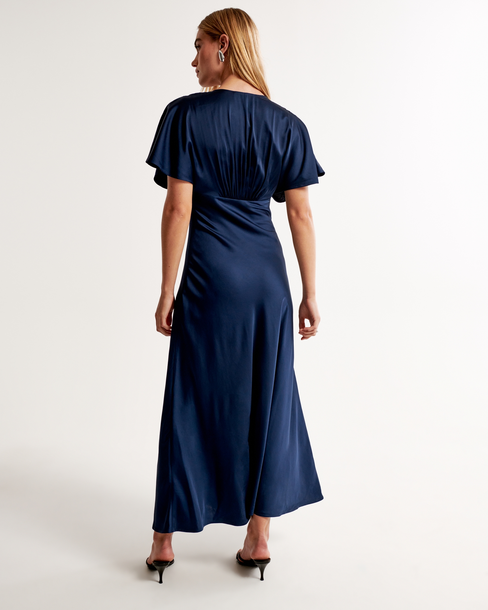 Flutter Sleeve Satin Maxi Dress