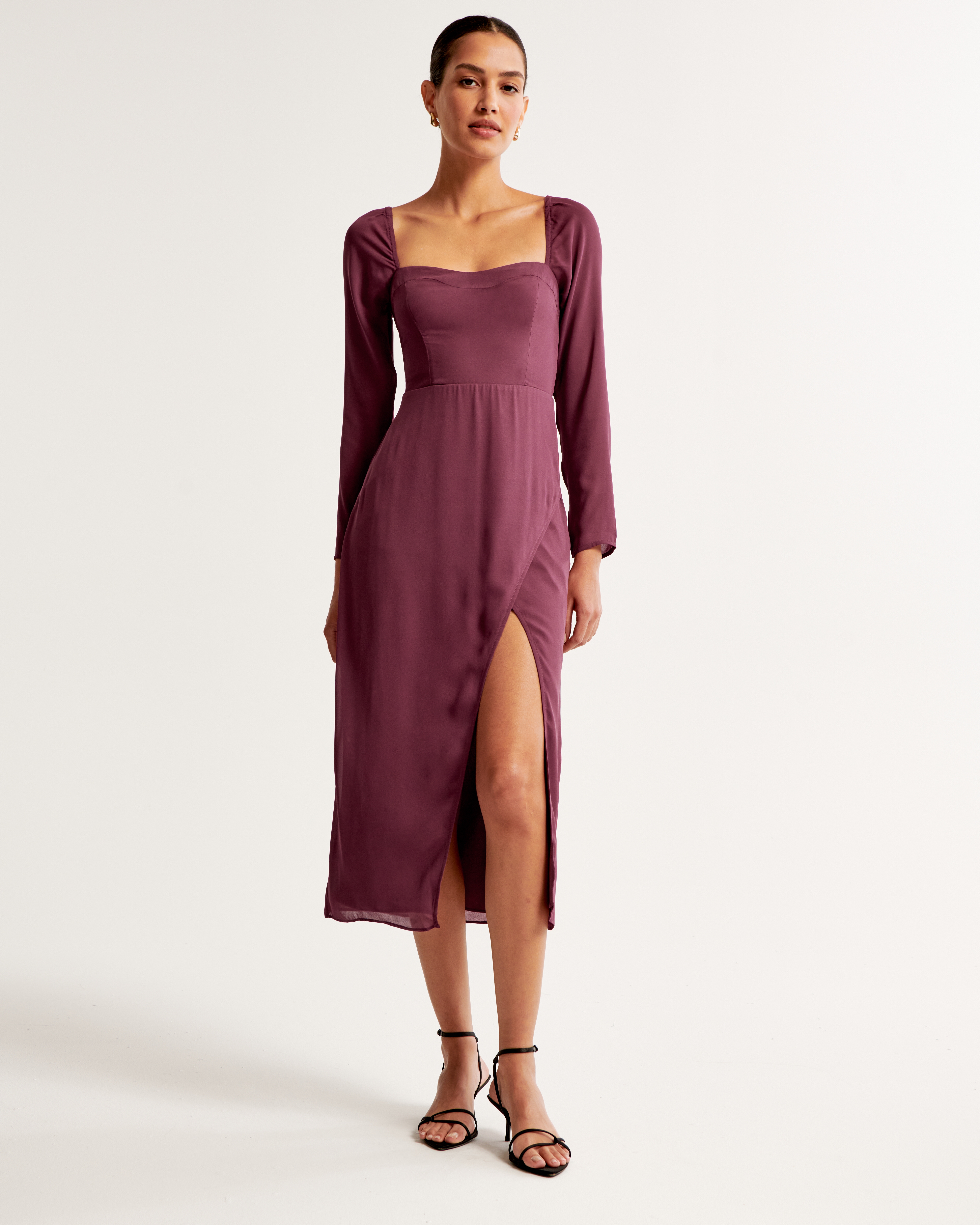 Women's The A&F Camille Long-Sleeve Midi Dress | Women's Clearance