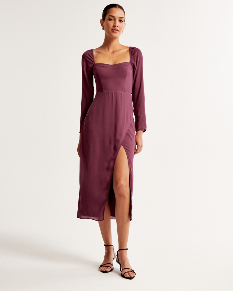 Women's The A&F Camille Long-Sleeve Midi Dress