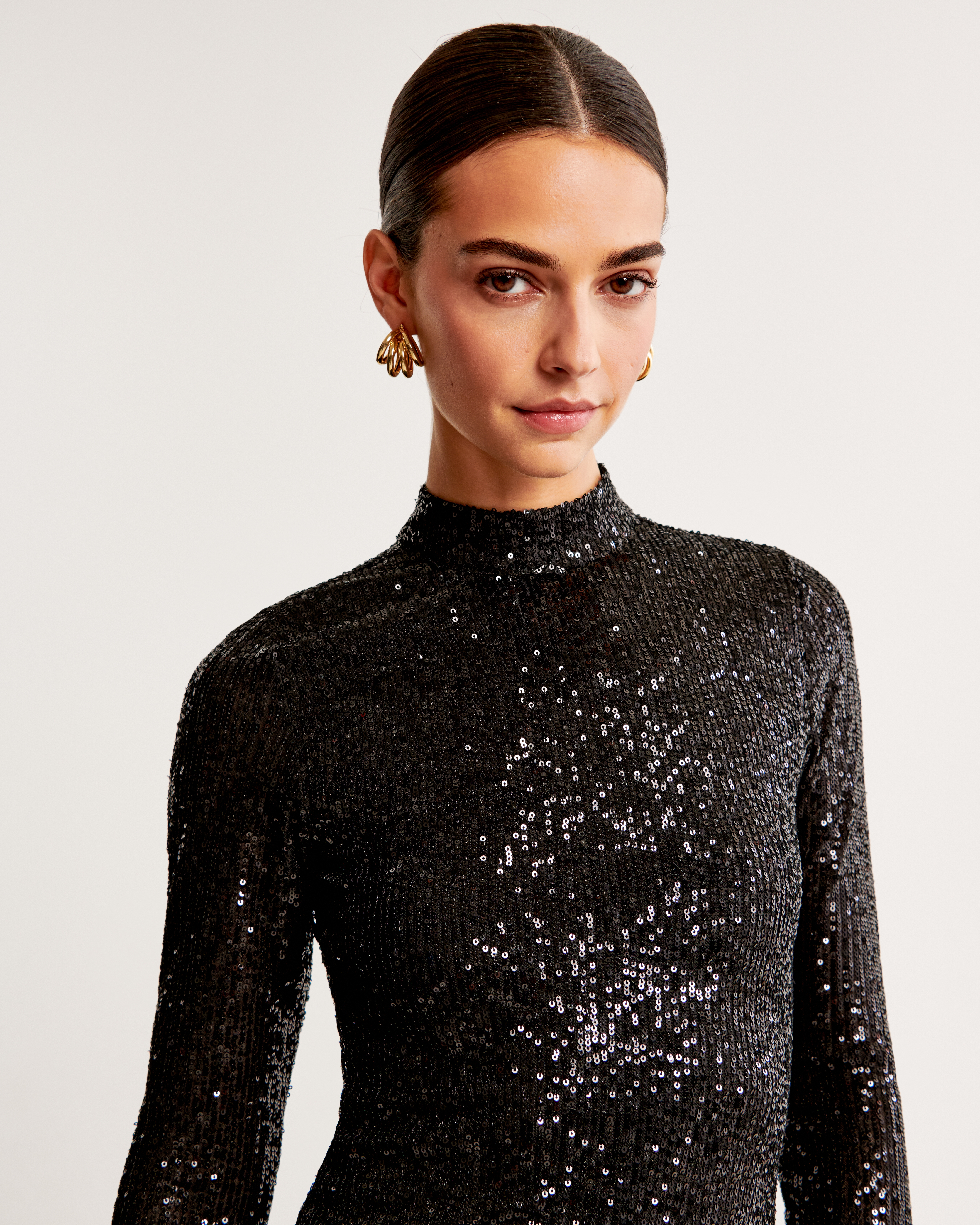 Glitter mock sales neck top