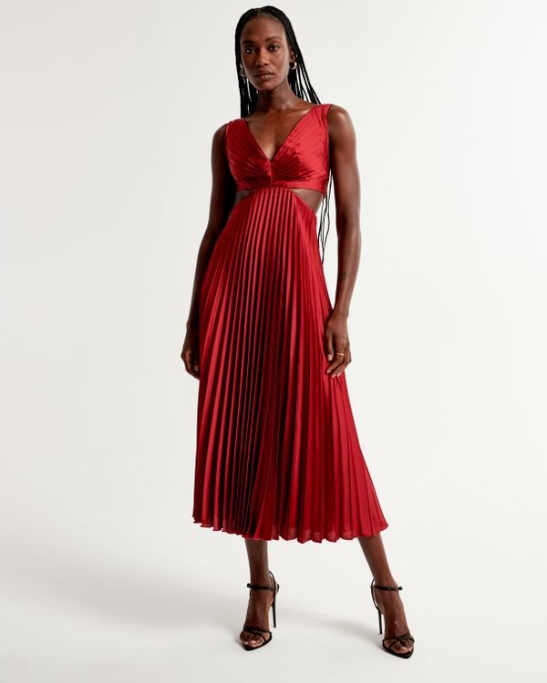 Das plissierte A&F Giselle Maxikleid mit Zierausschnitten, Red