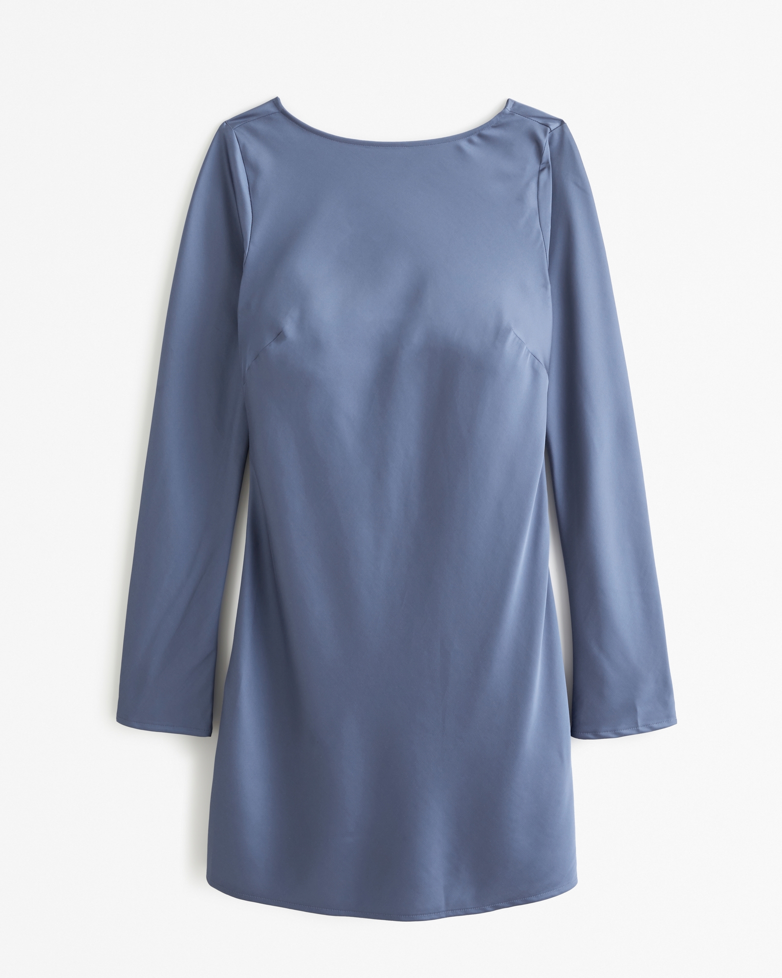 Satin Long-Sleeve Open-Back Mini Dress