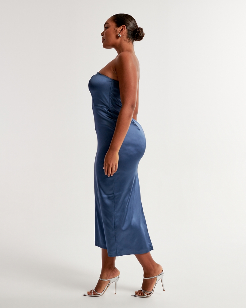 Women's Stretch Satin Strapless Maxi Dress
