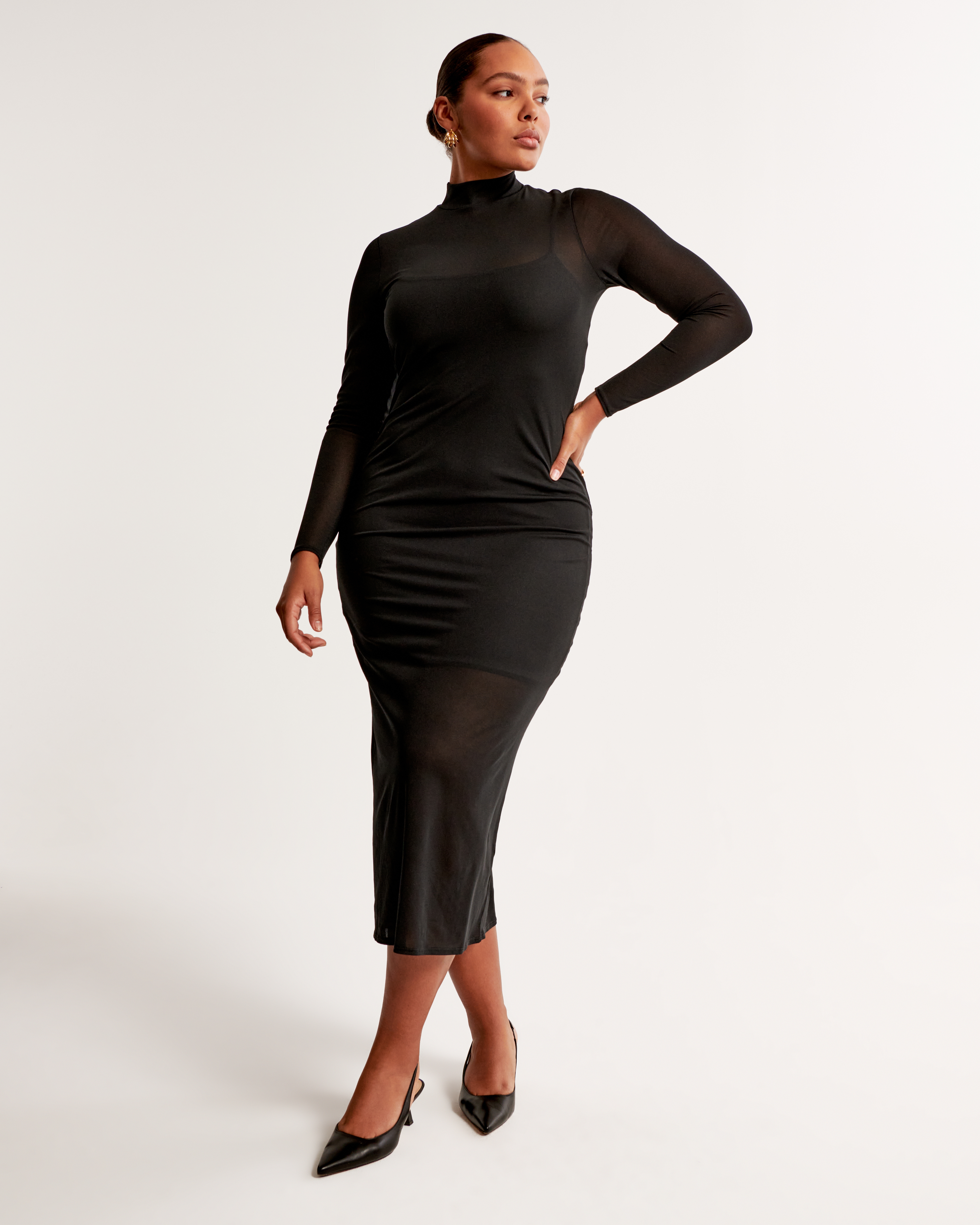 Long-Sleeve Mesh Maxi Dress