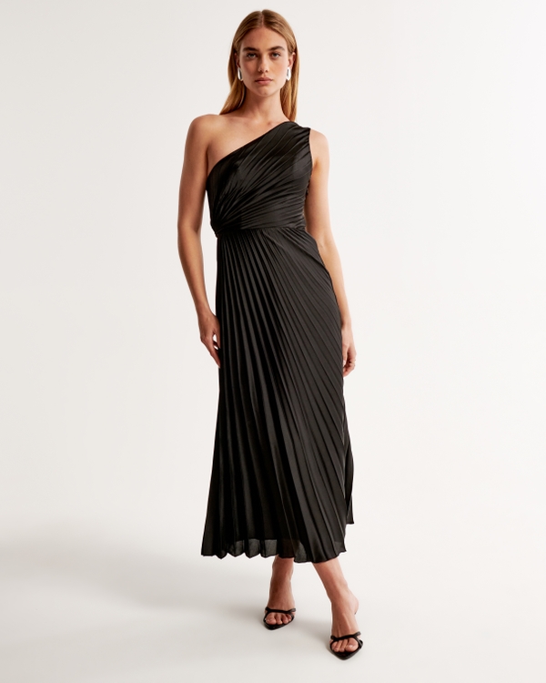 The A&F Giselle Pleated One-Shoulder Maxi Dress, Black