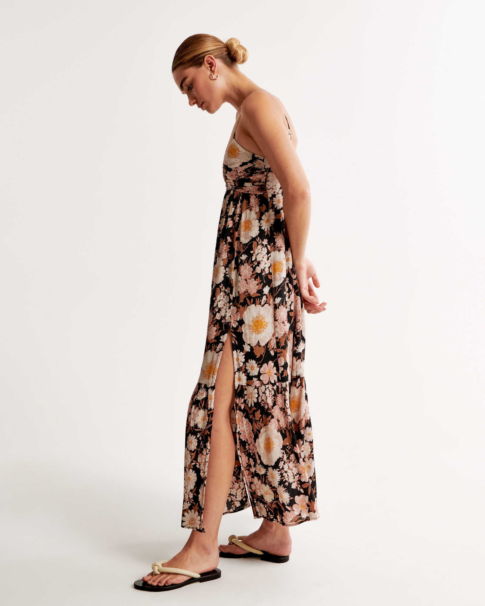 Crinkle Textured Ruched Maxi Dress