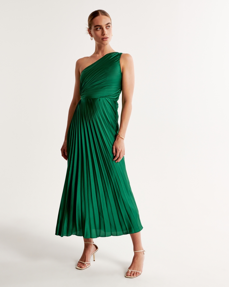 Women's The A&F Giselle Pleated One-Shoulder Maxi Dress