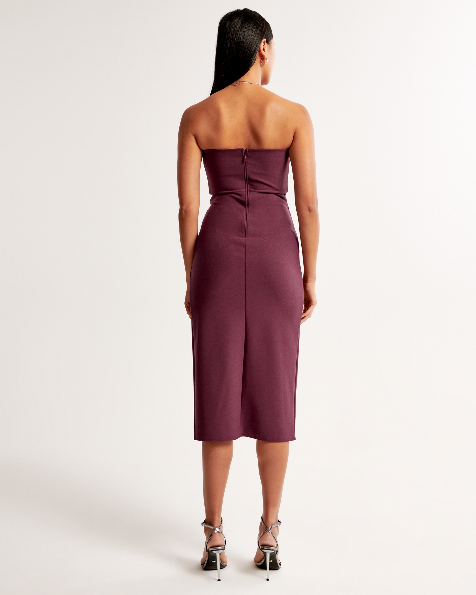 Women's Strapless Crepe Midi Dress