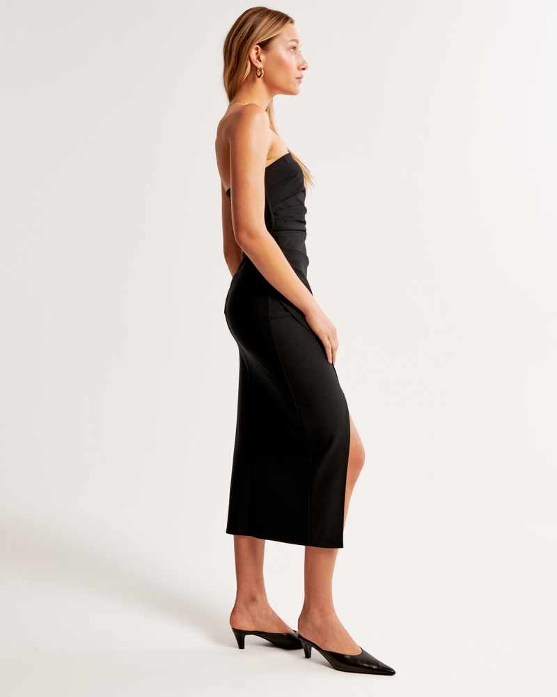 Women's Strapless Crepe Midi Dress