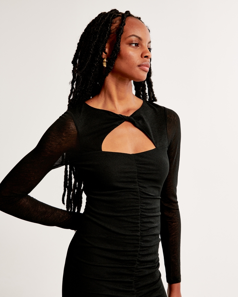 Long Sleeve Mesh Ruched Dress