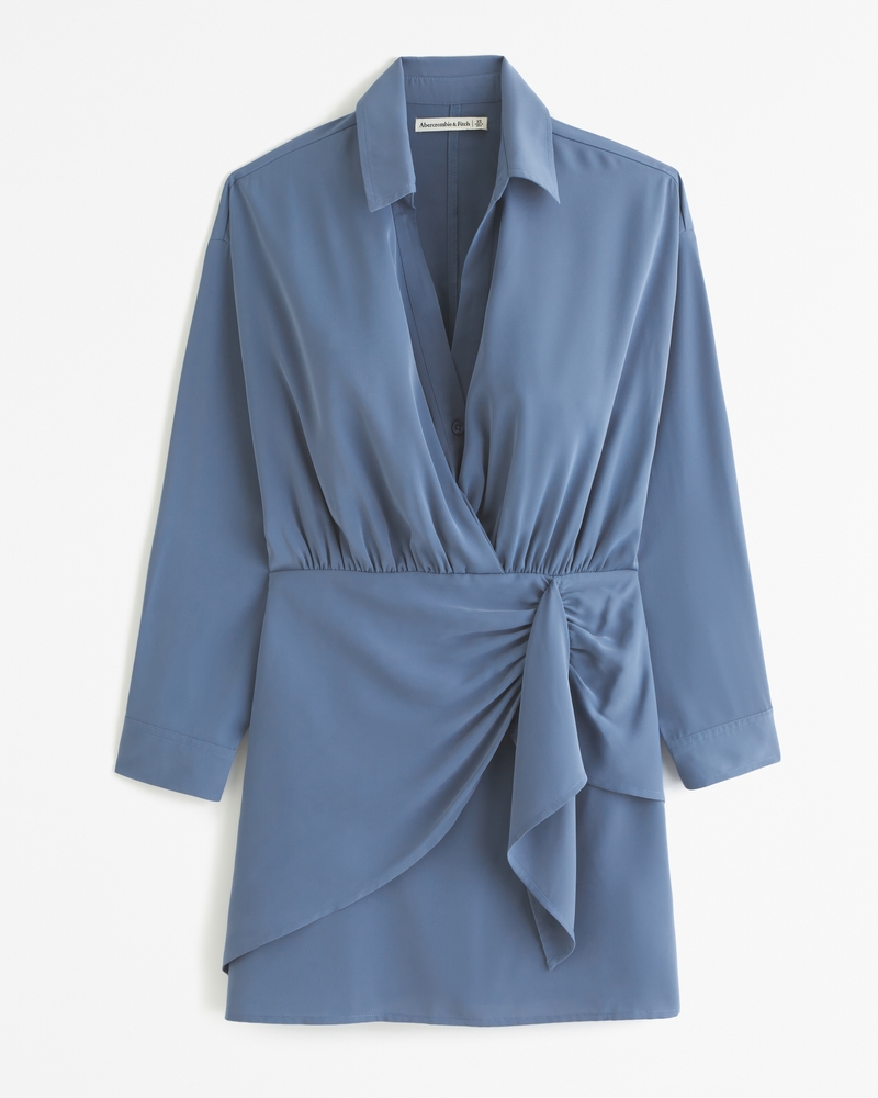 Long-Sleeve Wrap Shirt Dress