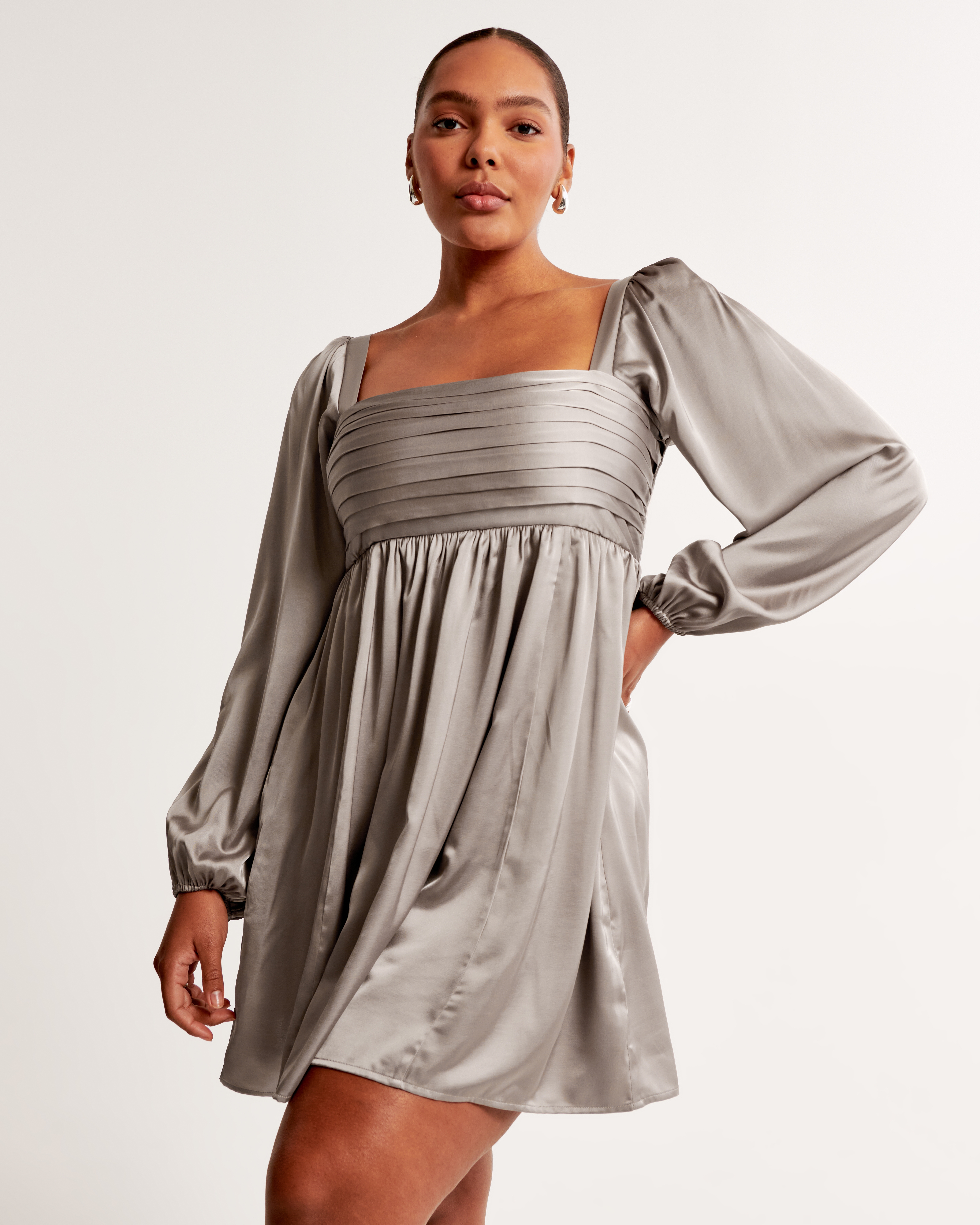 Satin mini best sale dress long sleeve