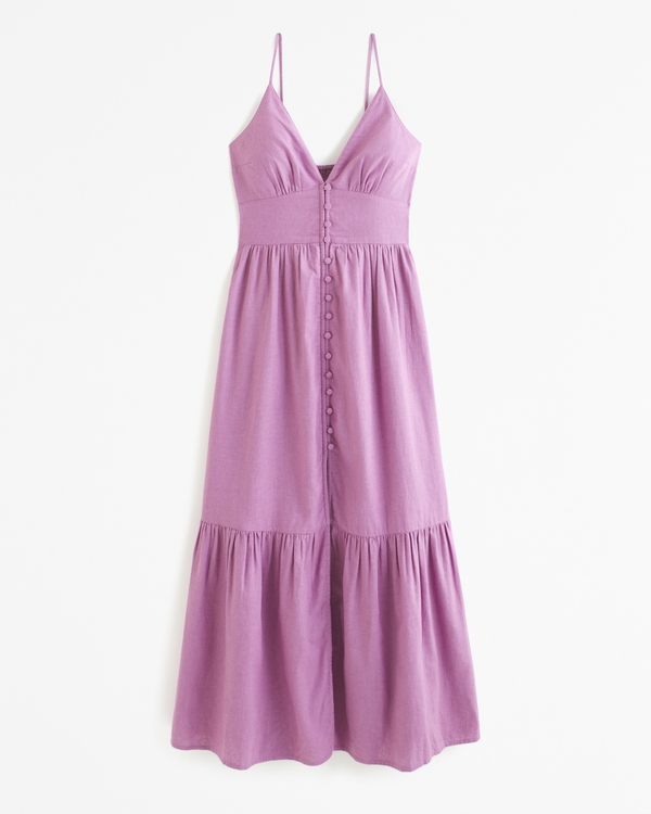 Women's Linen-Blend Button-Through Maxi Dress | Women's Dresses ...