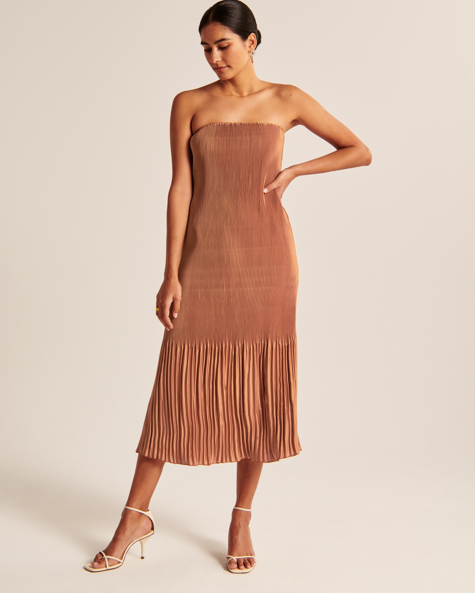 Strapless Pleat Release Midi Dress