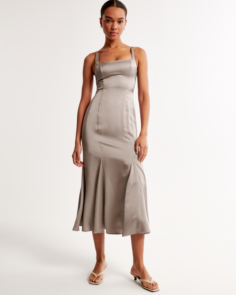 Women's Satin Slip Fishtail Midi Dress, Women's Dresses & Jumpsuits