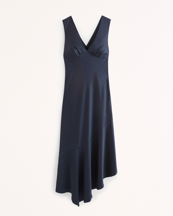 Women's Satin Slip Asymmetrical Midi Dress | Women's Dresses & Jumpsuits | Abercrombie.com