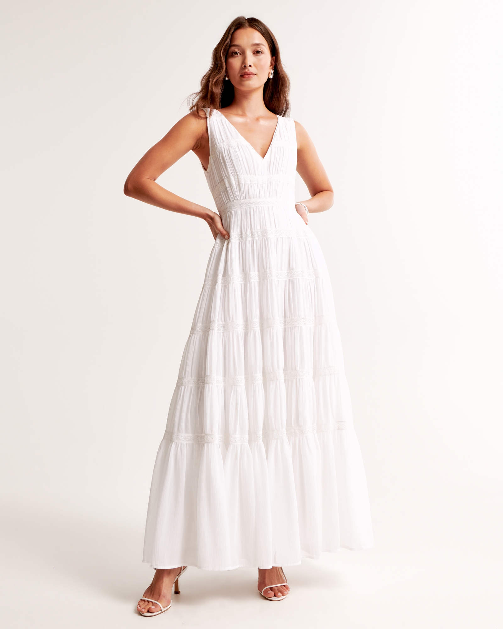 Plunge Lace Tiered Maxi Dress