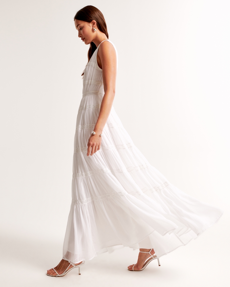 Plunge Lace Tiered Maxi Dress