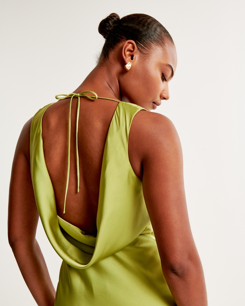 Tight Long V Neckline Dress With Halter Neck And Open Back