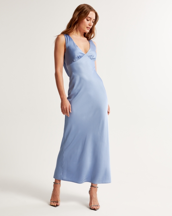 Plunge Cowl Back Maxi Dress, Blue