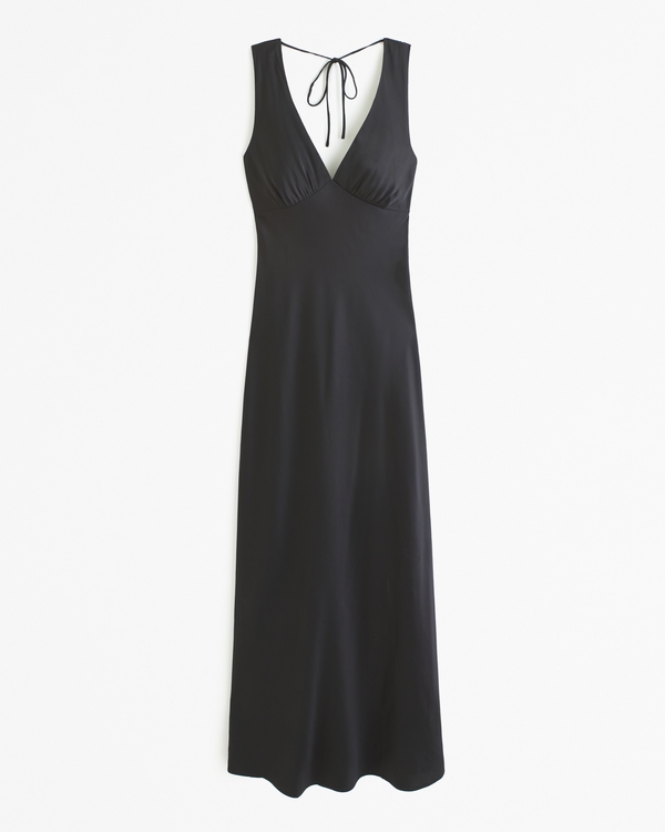Plunge Cowl Back Maxi Dress, Black view 1