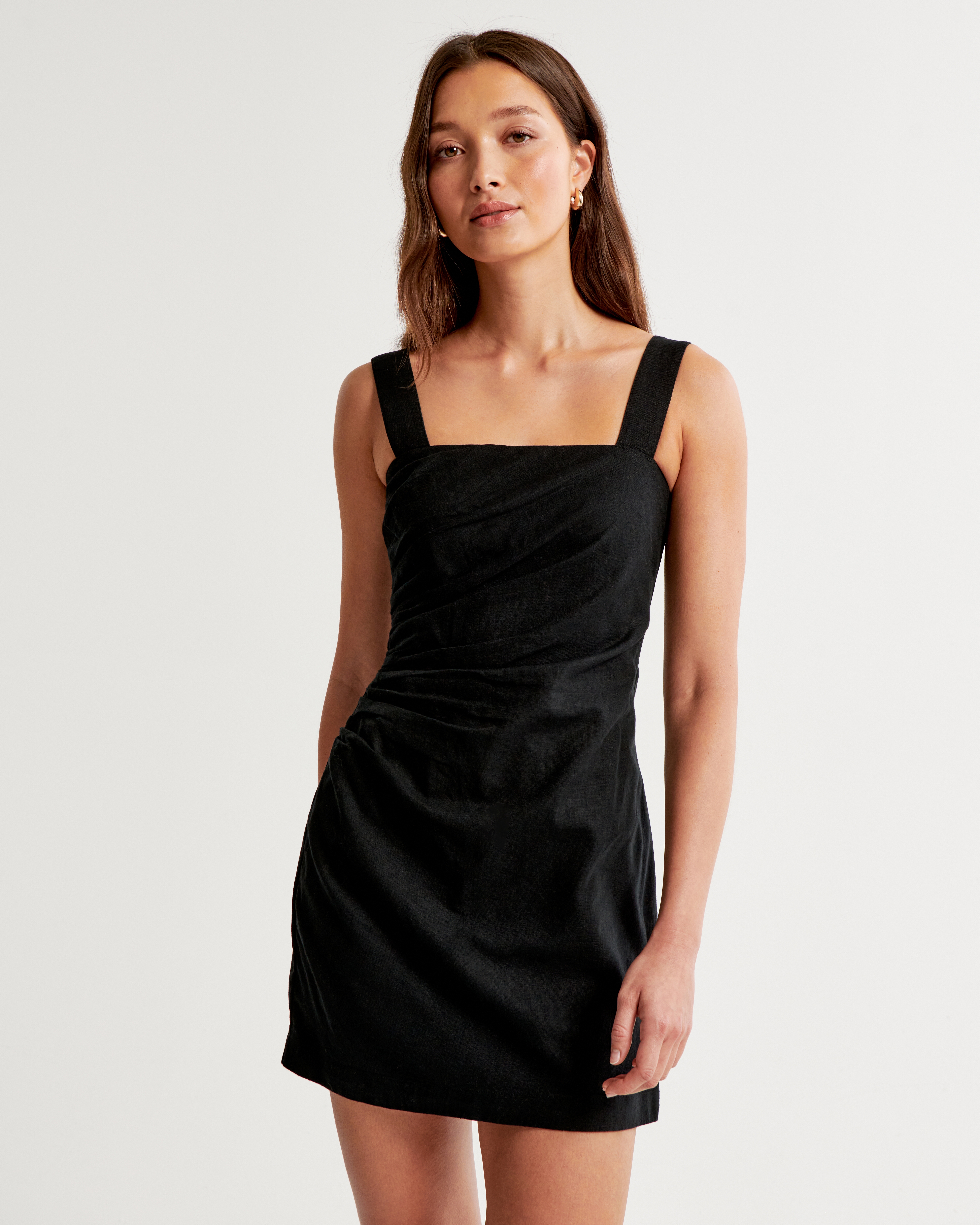 Ruched square neck mini dress discount