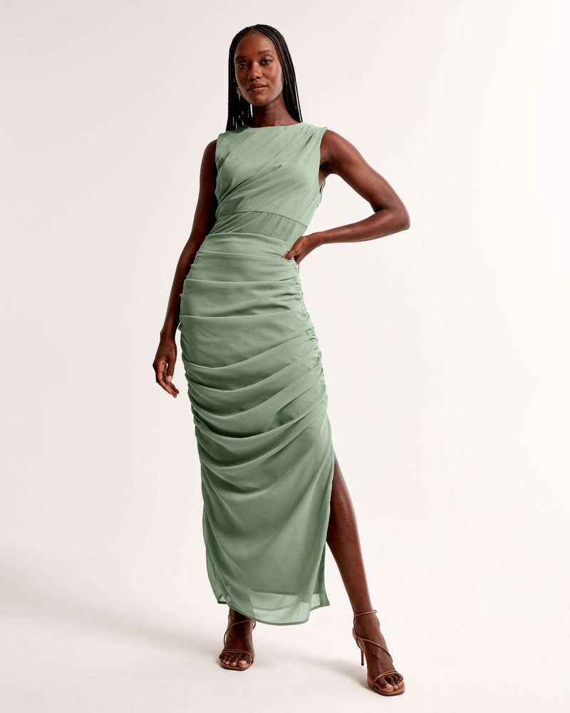 Draped Sheer Waist Maxi Dress