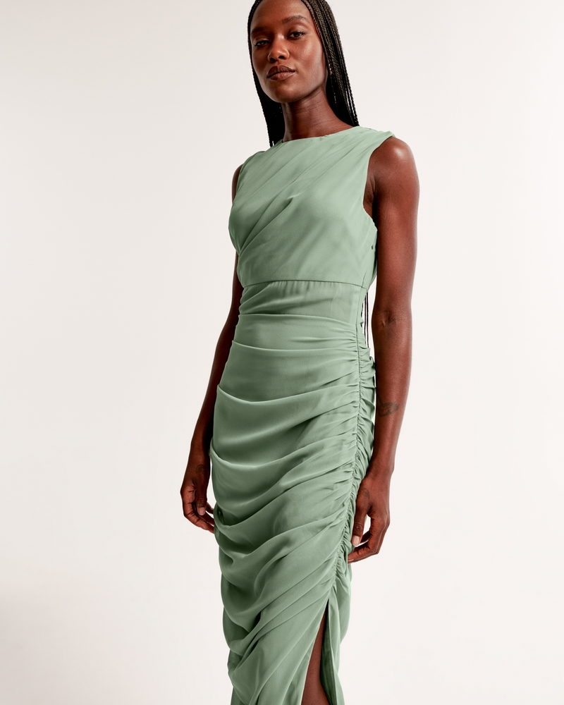 Draped Sheer Waist Maxi Dress