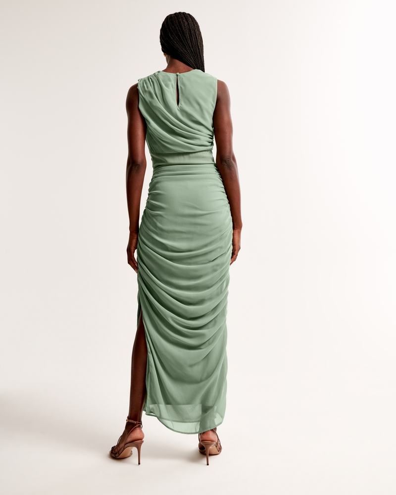 Draped Sheer Waist Maxi Dress