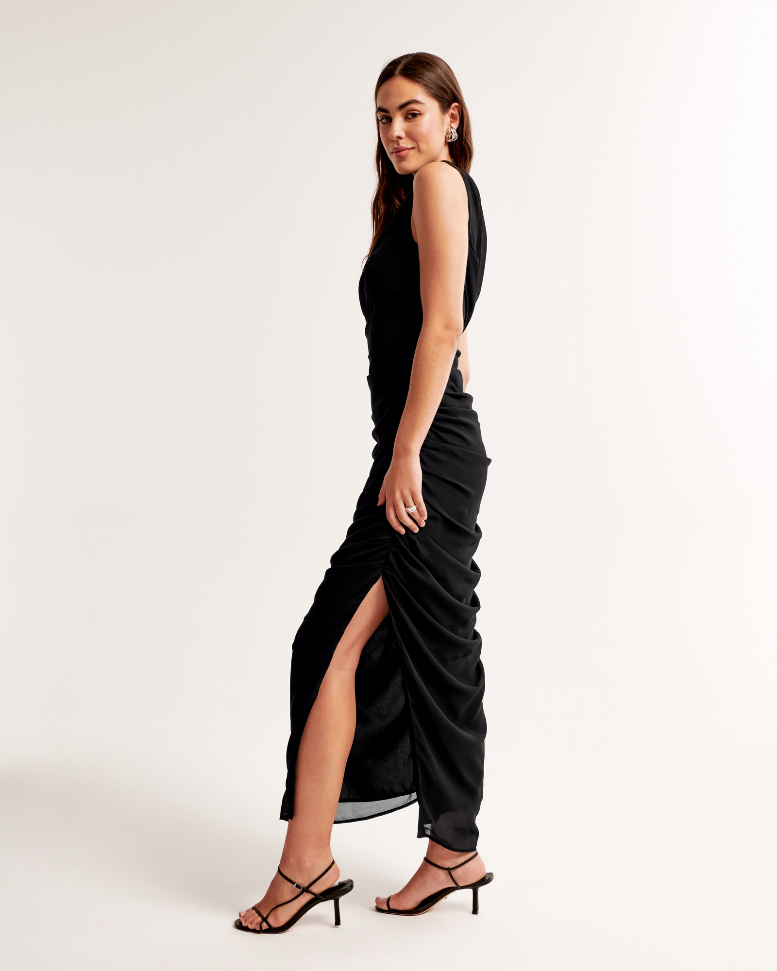 Draped Sheer Waist Maxi Dress