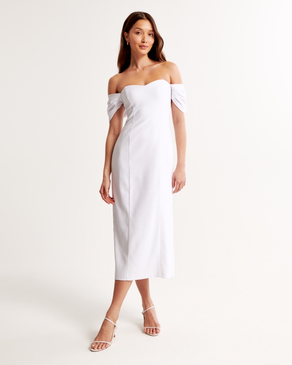 Clean Off-The-Shoulder Midi Dress, White