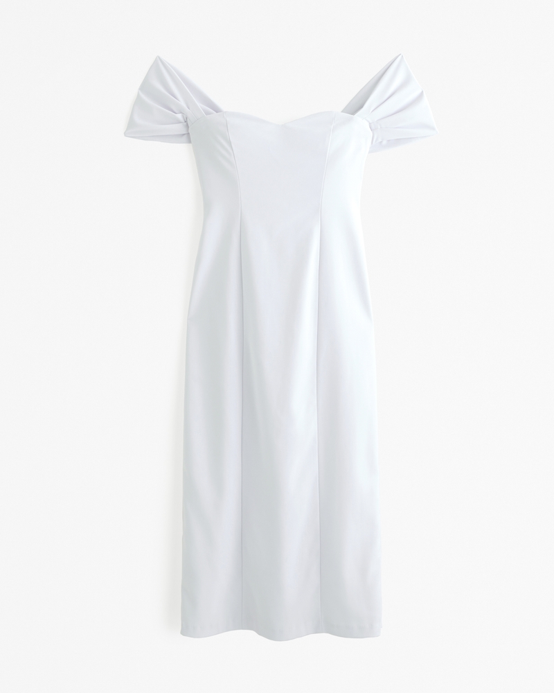 Women s Clean Off The Shoulder Midi Dress in White Size Xs Abercrombie Fitch