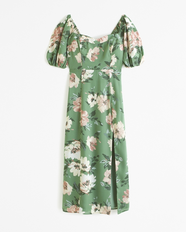 The A&F Camille Puff Sleeve Midi Dress, Green Floral