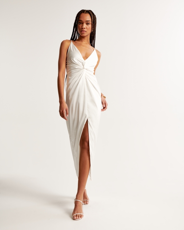 Draped Twist-Front Maxi Dress, White