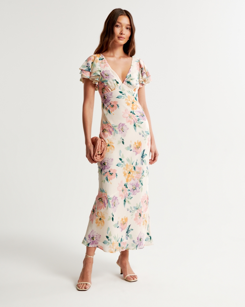 Women's Ruffle Sleeve Slip Maxi Dress | Women's New Arrivals | Abercrombie.com