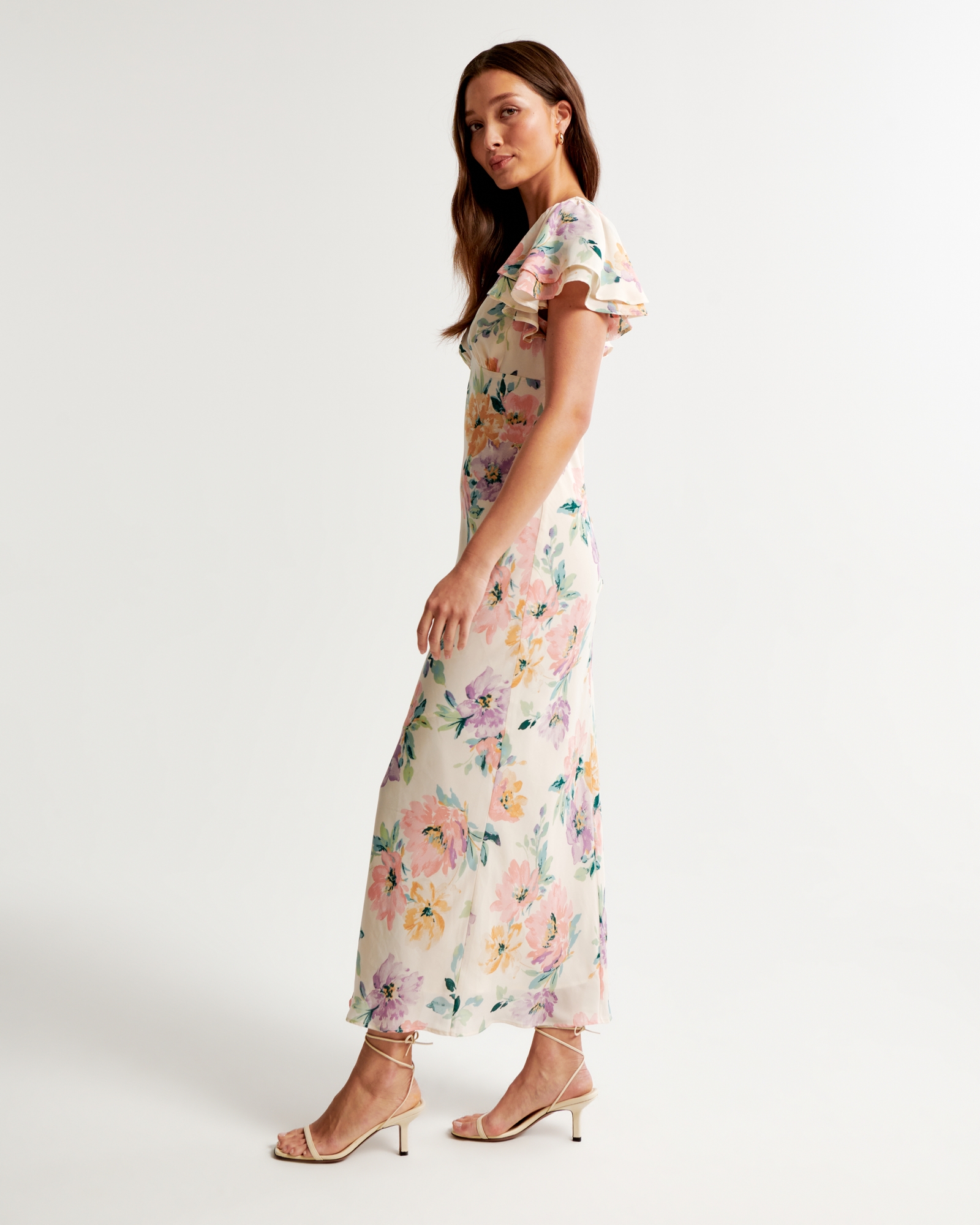 Ruffle Sleeve Slip Maxi Dress