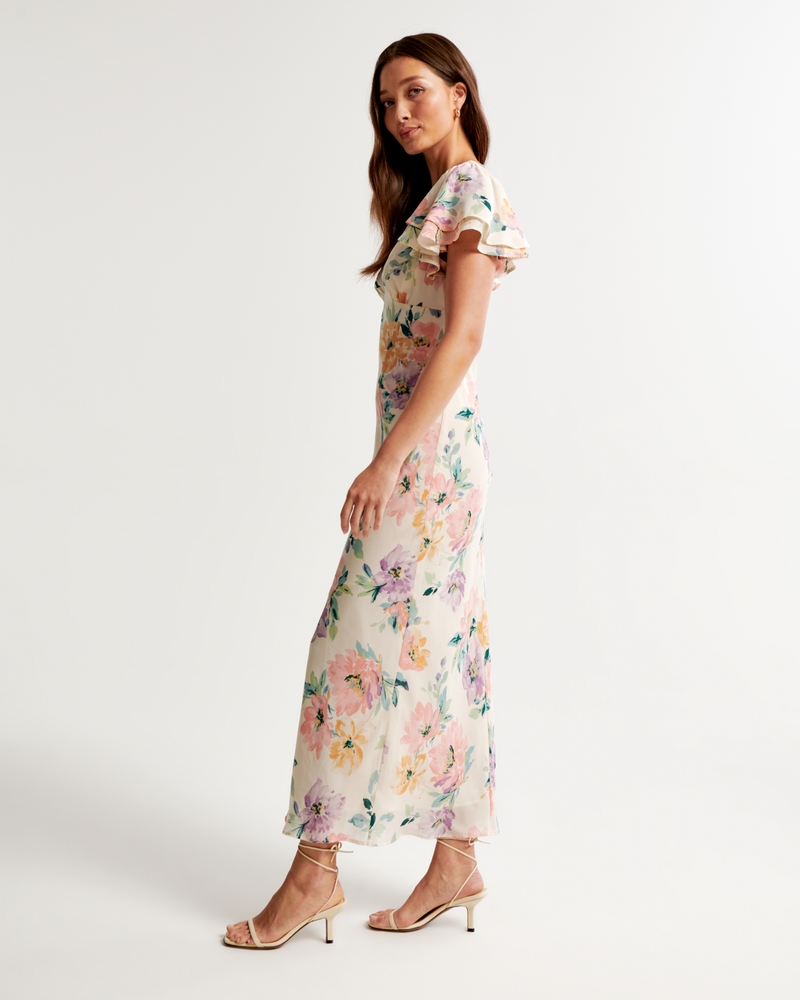 Ruffle Sleeve Slip Maxi Dress