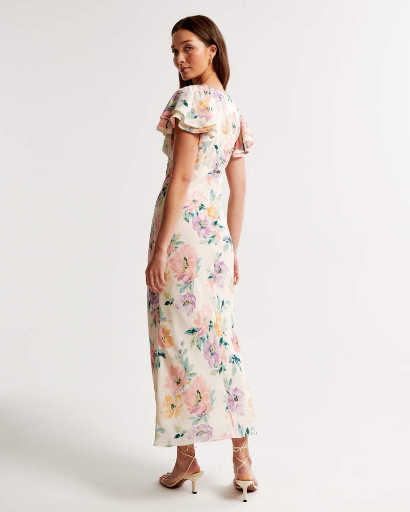 Ruffle Sleeve Slip Maxi Dress