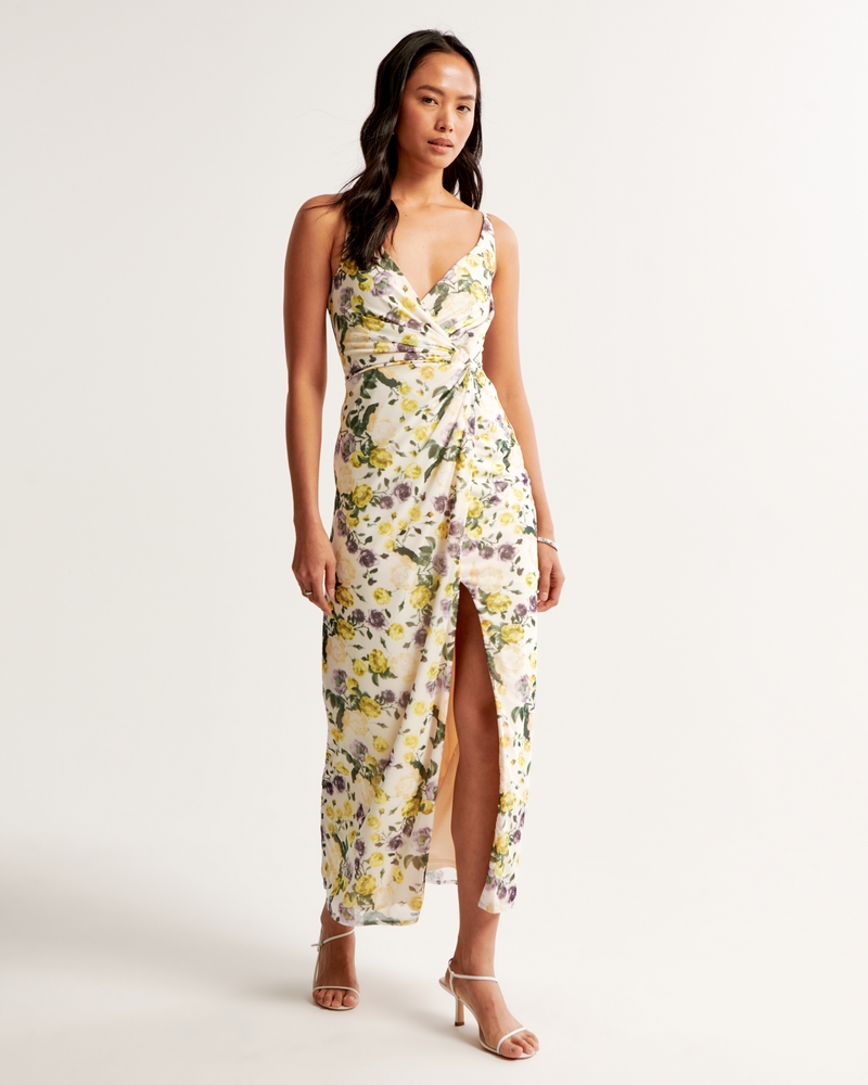 Mesh Twist Wrap Gown