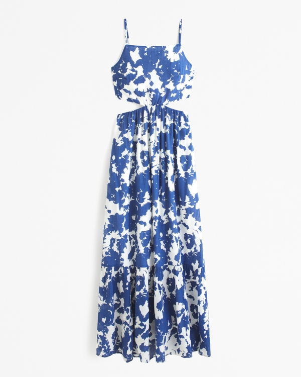 Crinkle Textured Cutout Maxi Dress, Blue Print