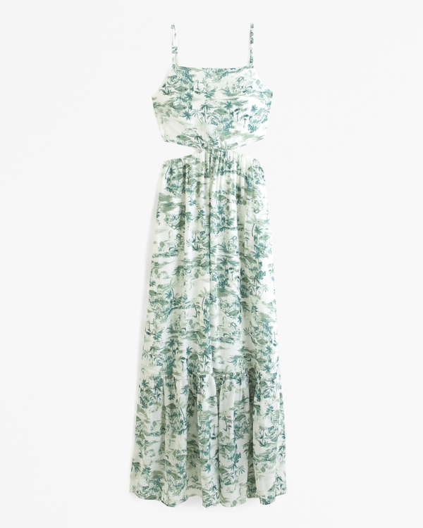 Crinkle Textured Cutout Maxi Dress, Green Pattern
