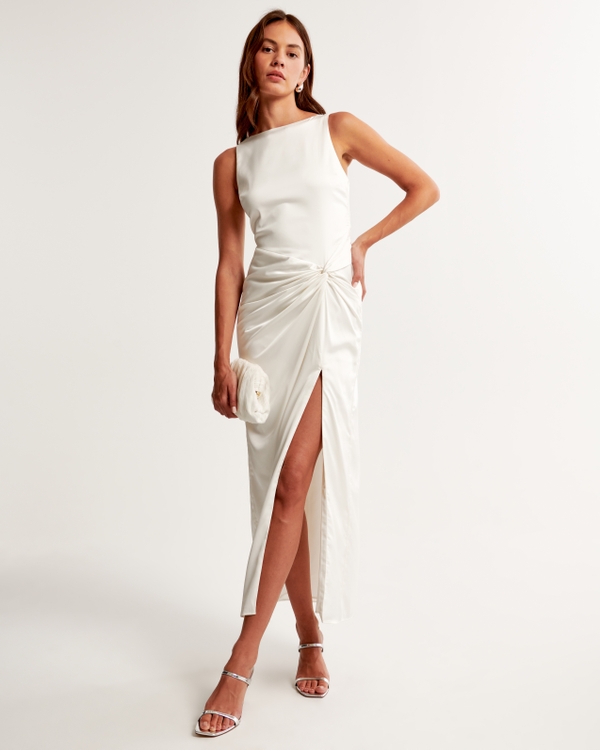 Draped Skirt Maxi Dress, White
